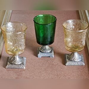 Set of Three Vintage Goblets with Gold Toned Base